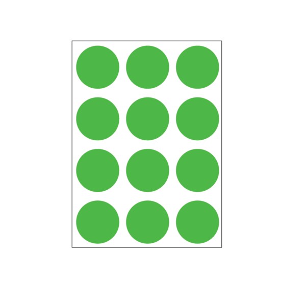 1-1/4" Color Coding Dots Green Flr - Sheet Form